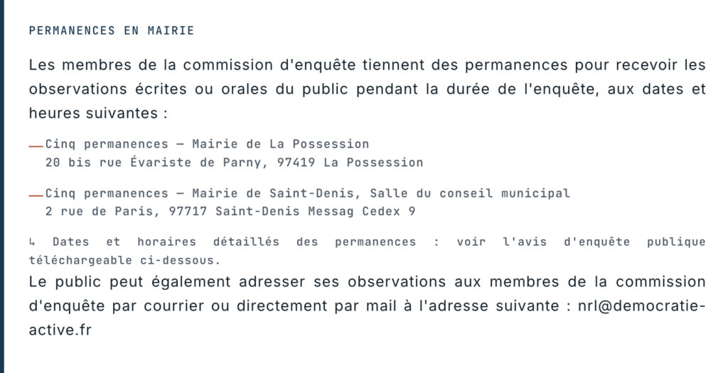 Permanences en mairies enquête publique NRL