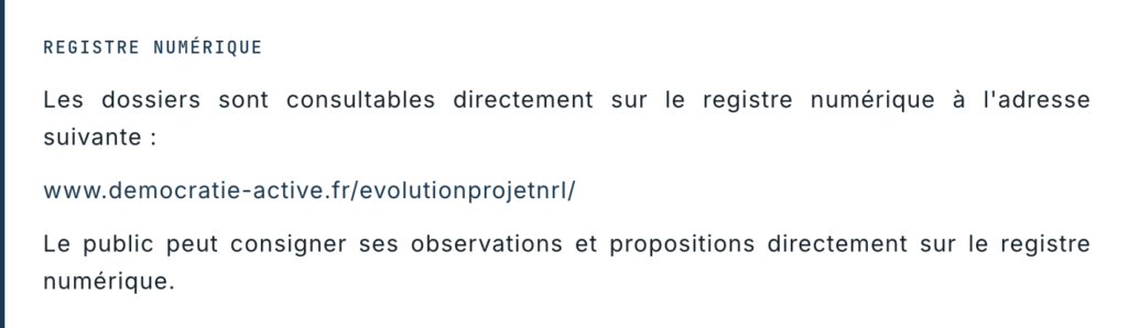 Registre numérique enquête publique NRL